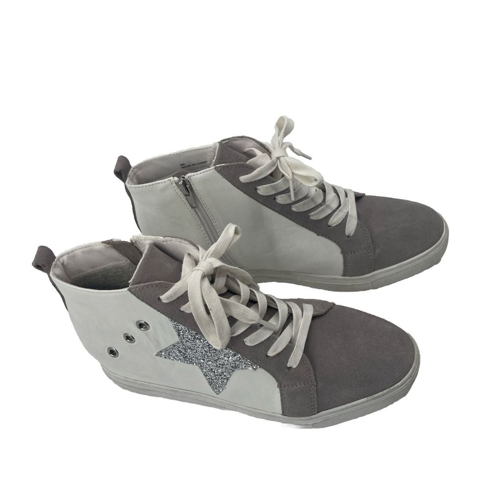 Steve Madden High Top Wedge Sneaker Women's 9 Star Leather Upper Y2K Sabotage